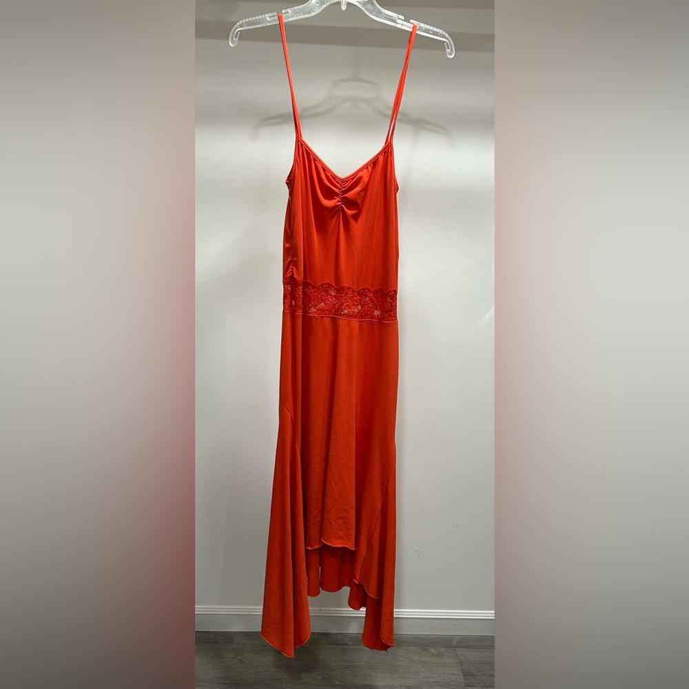 Elegant Orange Lace Trim Dress